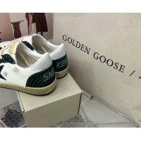 Shop Duplicate Golden Goose GGDB Ball Star Sneakers in White Calfskin and Green Suede 0328100