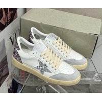 Charming Golden Goose GGDB Ball Star Sneakers in White Calfskin and Glitter Charm 328102