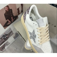 Charming Golden Goose GGDB Ball Star Sneakers in White Calfskin and Glitter Charm 328102