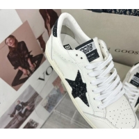 Top Design Golden Goose GGDB Ball Star Sneakers in White Calfskin and Dark Green Glitter Star 328106