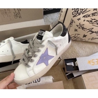 Durable Golden Goose GGDB Super-Star Sneakers in White Calfskin and Purple Star 328113