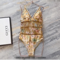 ​Luxury Cheap Gucci Printed Mesh Swimwear 0307 Gold 2024