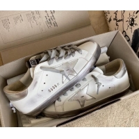 Pretty Style Golden Goose GGDB Super-Star Sneakers in White Calfskin and Silver Star 328117