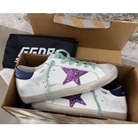 Lowest Price Golden Goose GGDB Super-Star Sneakers in White Calfskin and Purple Glitter Star 328120