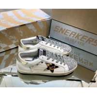 Good Looking Golden Goose GGDB Super-Star Sneakers in White Calfskin and Silver Glitter 328124