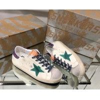 Best Grade Golden Goose GGDB Super-Star Sneakers in Calfskin White/Green/Purple 328125