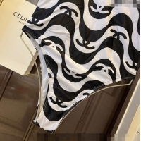 Buy Fashionable Chanel Wave CC Swimwear 0308 White/Black 2024