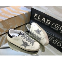 Best Price Golden Goose GGDB Super-Star Sneakers in White Calfskin and Silver Glitter Star 328127