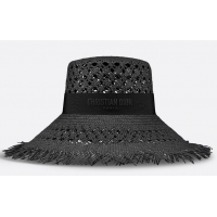 Top Grade Dior Naughtily-D Small Brim Hat 14923 Black Straw and Embroidered Band