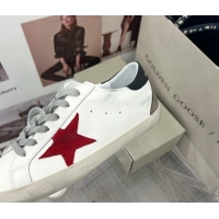 Unique Style Golden Goose GGDB Super-Star Sneakers in White Calfskin and Red Star 328130