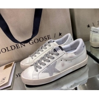 Pretty Style Golden Goose GGDB Super-Star Sneakers in White Calfskin with Silver Glitter 328139