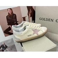 Pretty Style Golden Goose GGDB Super-Star Sneakers in Calfskin with Crystals Tab White/Pink 328145