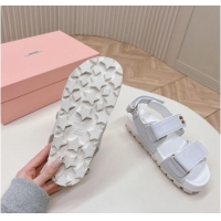 Stylish Miu Miu Nappa Leather Strap Flat Sandals White 327059