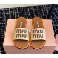 Unique Style Miu Miu Raffia-effect woven fabric slides sandals Beige 327067