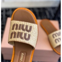 Unique Style Miu Miu Raffia-effect woven fabric slides sandals Beige 327067