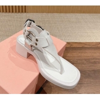 Good Product Miu Miu Leather Heel Thong Sandals with Buckle White 327069