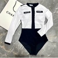 Buy Classic Chanel Long Sleeve Swimwear CH0401 White/Black 2024