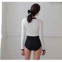 Buy Classic Chanel Long Sleeve Swimwear CH0401 White/Black 2024