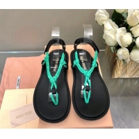 Classic Hot Miu Miu Riviere Cord and Leather Thong Flat Sandals Green 327080