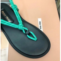 Classic Hot Miu Miu Riviere Cord and Leather Thong Flat Sandals Green 327080