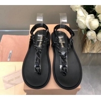 Grade Quality Miu Miu Riviere Cord and Leather Thong Flat Sandals Black 327083