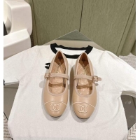 ​Low Cost Chanel Mary Janes Shoes in Calfskin Leather with CC Logo CH4782 Beige