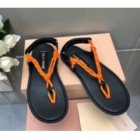 Low Price Miu Miu Riviere Cord and Leather Thong Flat Sandals Orange 327084