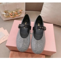 Good Quality Miu Miu Ballerinas Flat Mary Janes in Crystals Allover Black 327085