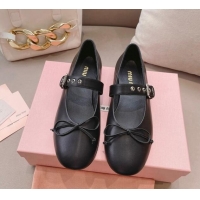 Buy Luxury Miu Miu Ballerinas Flat Mary Janes in Calf Leather with Bow Black 327089