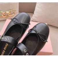 Buy Luxury Miu Miu Ballerinas Flat Mary Janes in Calf Leather with Bow Black 327089