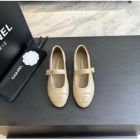 Best Design Chanel Mary Janes Shoes in Calfskin Leather with CC Logo CH4783 Beige