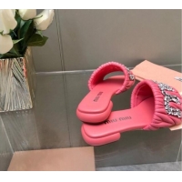 Good Product Miu Miu Matelasse Leather Flat Slide Sandals with Crystals Logo Pink 327099