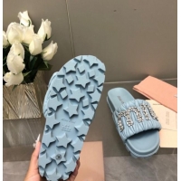 Best Price Miu Miu Matelasse Leather Platform Slide Sandals with Crystals Logo Blue 327106