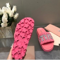 Perfect Miu Miu Matelasse Leather Platform Slide Sandals with Crystals Logo Pink 327107