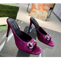 Grade Quality Gucci Horsebit 1955 High Heel Slide Sandals 9.5cm in GG Velvet Purple 316002