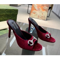 Stylish Gucci Horsebit 1955 High Heel Slide Sandals 9.5cm in GG Velvet Red 0316004