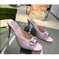 Hot Style Gucci Horsebit 1955 High Heel Slide Sandals 9.5cm in Calf Leather Light Pink 316005