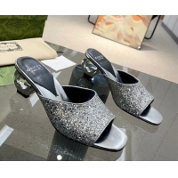 Trendy Design Gucci Interlocking G Glitters Heel Slide Sandals 6cm Silver 0316007