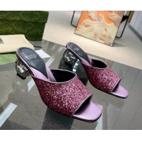 Durable Gucci Interlocking G Glitters Heel Slide Sandals 6cm Purple 316009