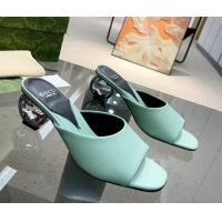 Best Grade Gucci Interlocking G Leather Heel Slide Sandals 6cm Light Green 316011