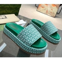 Durable Gucci GG Canvas Jacquard Platform Slide Sandal 5.5cm Green 316013