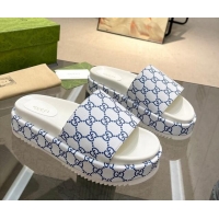 Shop Duplicate Gucci GG Platform Slide Sandal 5.5cm White/Blue 316019