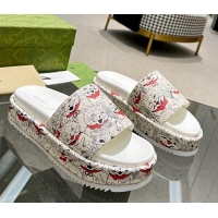 Purchase Gucci Animal Print Platform Slide Sandal 5.5cm White/Black/Red 316022