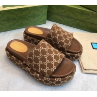 Best Grade Gucci GG Fabric Platform Slide Sandal 5.5cm Chocolate Brown 316024