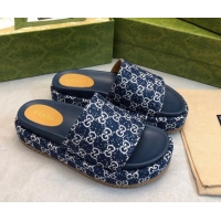 Hot Style Gucci GG Fabric Platform Slide Sandal 5.5cm Navy Blue 316028