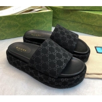 Best Price Gucci GG Fabric Platform Slide Sandal 5.5cm All Black 316029