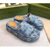 Grade Quality Gucci Check Denim Platform Slide Sandal 5.5cm Blue 316030