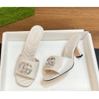 Classic Hot Gucci Double G Mid-heel Slide Sandals 7.5cm with Crystals White 319002