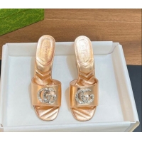 Pretty Style Gucci Double G Mid-heel Slide Sandals 7.5cm with Crystals Gold 319006