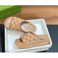 Shop Duplicate Gucci Rubber Platform Slide Sandals with Interlocking G Light Brown 319008